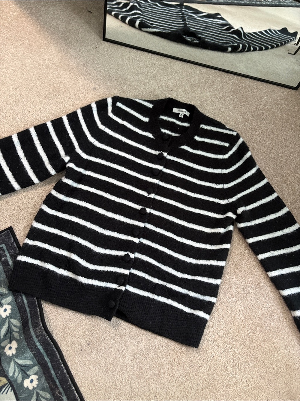 Madewell Black and White Striped Button Cardigan